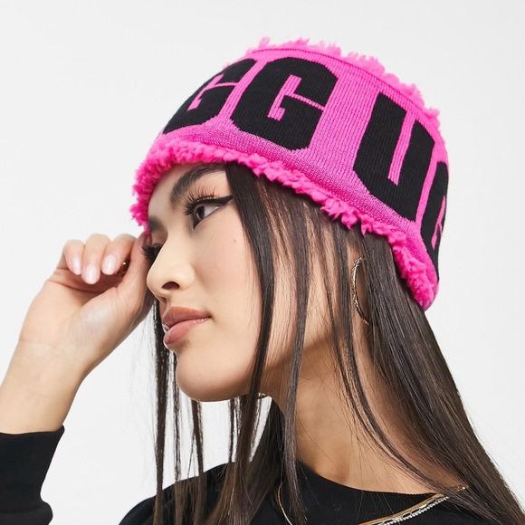UGG Pink and Black Logo Beanie - Picture 2 of 2